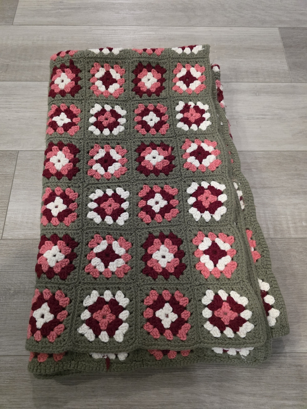 Handmade Crochet Granny Square Blanket Pink Red Green Throw Retro Vintage Style - Picture 7 of 7